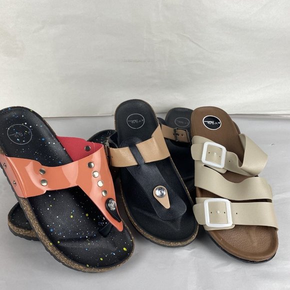 3x Women's Avon Size 7 (38) Casual T-Bar & Open Toe Slide Sandal Shoes - Picture 2 of 16